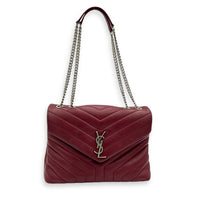 Loulou Shoulder Bag Red in Calfskin, Silver hardware