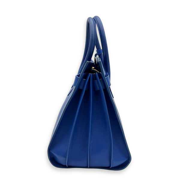 Sac de Jour Top Handle Bag Blue in Calfskin, Gold hardware