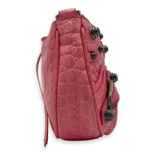 Le Cagole Shoulder Bag Mini Pink in Calfskin, Silver hardware