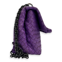 Intrecciato Shoulder Bag Purple in Calfskin, Ruthenium hardware