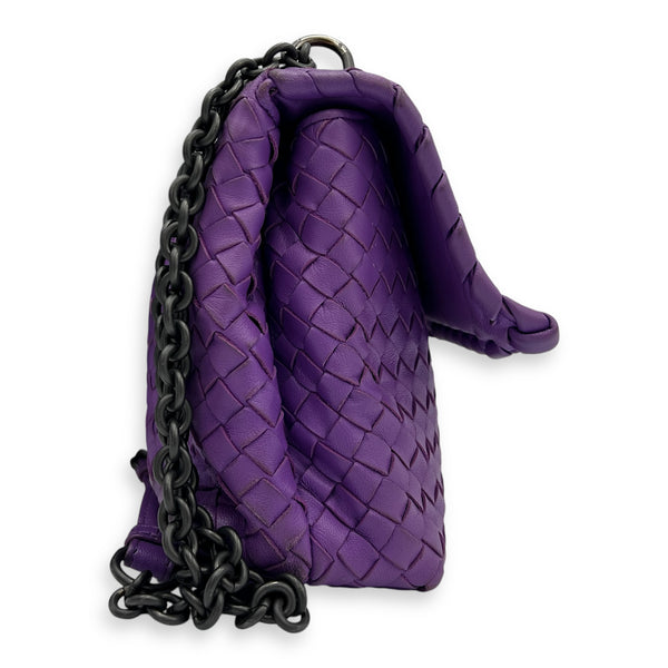 Intrecciato Shoulder Bag Purple in Calfskin, Ruthenium hardware