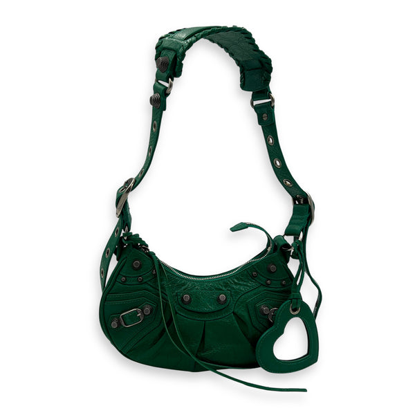 Le Cagole Shoulder Bag XS Green in Calfskin, Silver hardware
