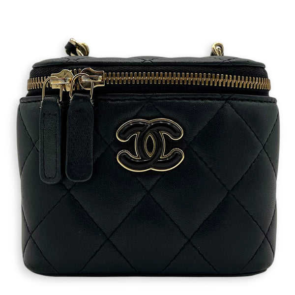 23P CC Mini Black Vanity Bag in Lambskin, Gold hardware
