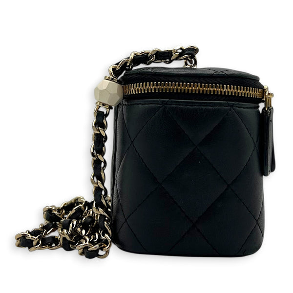 23P CC Mini Black Vanity Bag in Lambskin, Gold hardware