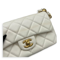 Rectangle Pearl Chain Shoulder Bag White in Lambskin, Gold hardware