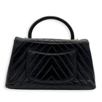 Coco Chevron Black Top Handle Bag in Calfskin, Gold hardware