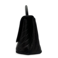 Coco Chevron Black Top Handle Bag in Calfskin, Gold hardware