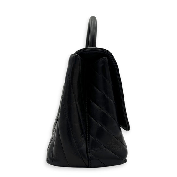 Coco Chevron Black Top Handle Bag in Calfskin, Gold hardware