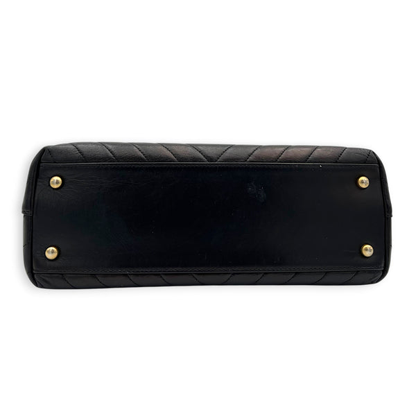 Coco Chevron Black Top Handle Bag in Calfskin, Gold hardware