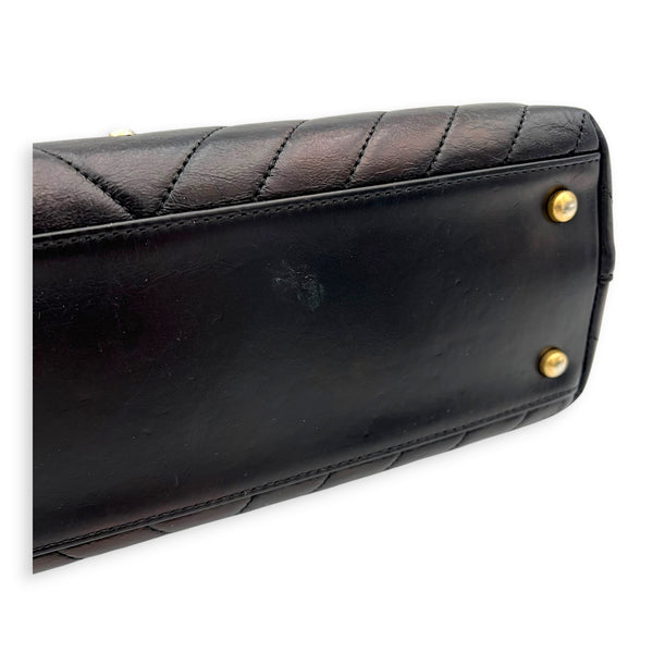 Coco Chevron Black Top Handle Bag in Calfskin, Gold hardware