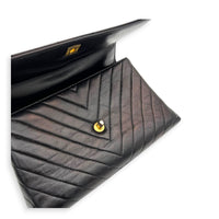 Coco Chevron Black Top Handle Bag in Calfskin, Gold hardware