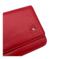 Camelia Wallet On Chain Red in Calfskin, Silver hardware