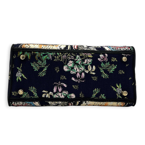 Lady Dior Medium Black Top Handle Bag in Canvas, Gold hardware