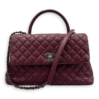 Coco Handle Quilted Top Handle Bag Red in Caviar Leather, Ruthenium hardware