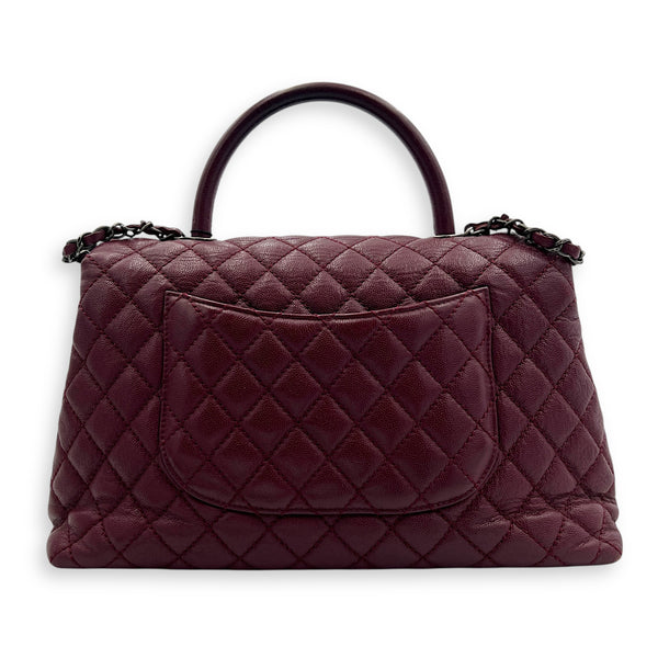 Coco Handle Quilted Top Handle Bag Red in Caviar Leather, Ruthenium hardware
