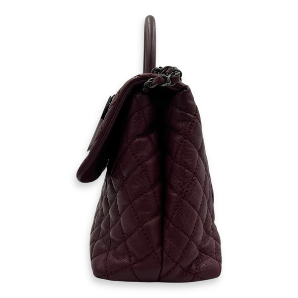 Coco Handle Quilted Top Handle Bag Red in Caviar Leather, Ruthenium hardware