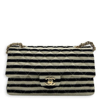 Coco Sailor Flap Black and White Shoulder Bag in Jersey, Silver hardware