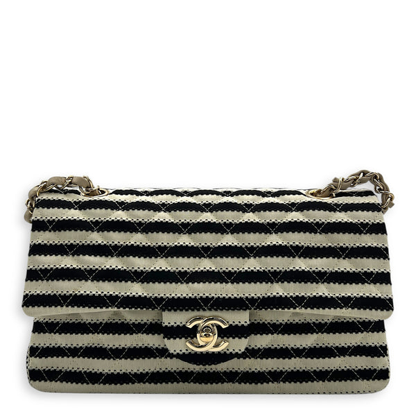 Coco Sailor Flap Black and White Shoulder Bag in Jersey, Silver hardware