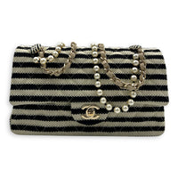 Coco Sailor Flap Black and White Shoulder Bag in Jersey, Silver hardware