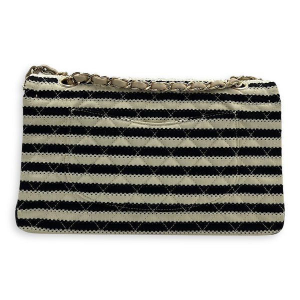 Coco Sailor Flap Black and White Shoulder Bag in Jersey, Silver hardware