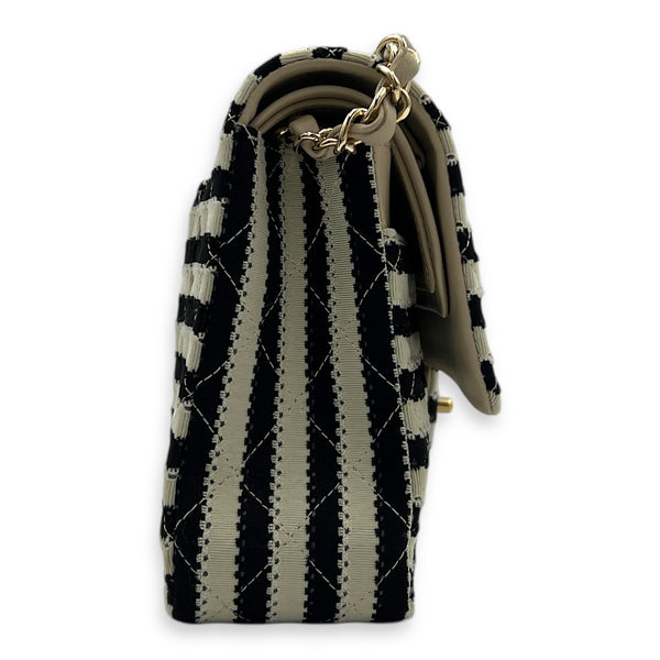 Coco Sailor Flap Black and White Shoulder Bag in Jersey, Silver hardware
