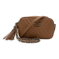 CC Camera Brown Crossbody Bag in Calfskin, Silver hardware