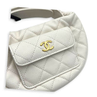 23B Mini Hobo Top Handle Bag White in Caviar Leather, Gold hardware