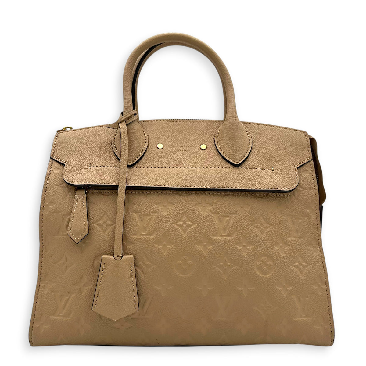 Pont Neuf Top Handle Bag Beige in Empreinte Leather, Gold hardware