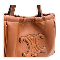 Triomphe Drawstring Top Handle Bag Brown in Calfskin, Gold hardware