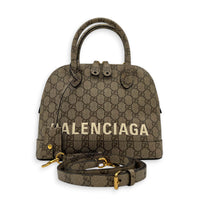 The Hacker Project Ville Brown Top Handle Bag in Coated Canvas, Gold hardware