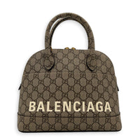 The Hacker Project Ville Brown Top Handle Bag in Coated Canvas, Gold hardware