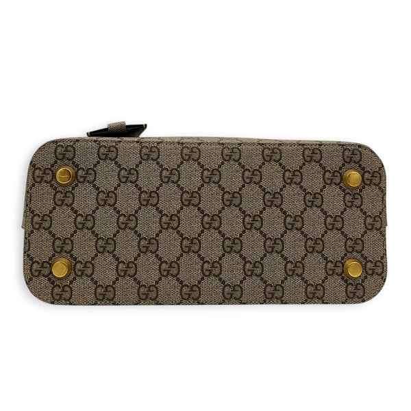 The Hacker Project Ville Brown Top Handle Bag in Coated Canvas, Gold hardware