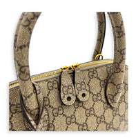 The Hacker Project Ville Brown Top Handle Bag in Coated Canvas, Gold hardware