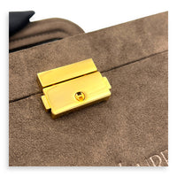 Jewellery Case Vanity Top Handle Bag Brown in Suede Leather, Gold hardware
