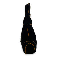 Jackie Shoulder Bag Black in Suede Leather, Silver hardware