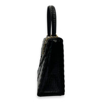 Braided Stitch Top Handle Bag Black in Crocodile Embossed Calfskin, Gold hardware