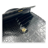 Braided Stitch Top Handle Bag Black in Crocodile Embossed Calfskin, Gold hardware