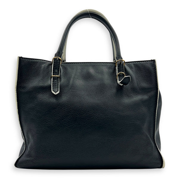 Papier Top Handle Bag Black with White Trim in Calfskin, Ruthenium hardware