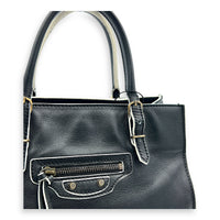 Papier Top Handle Bag Black with White Trim in Calfskin, Ruthenium hardware