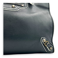 Papier Top Handle Bag Black with White Trim in Calfskin, Ruthenium hardware