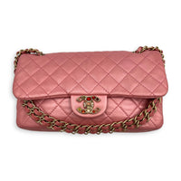 Precious Jewel Single Flap Pink Shoulder Bag in Calfskin, Gold hardware