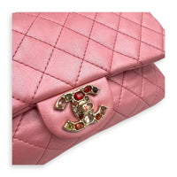 Precious Jewel Single Flap Pink Shoulder Bag in Calfskin, Gold hardware