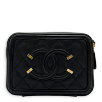 Filigree Shoulder Bag Black in Caviar Leather, Gold hardware