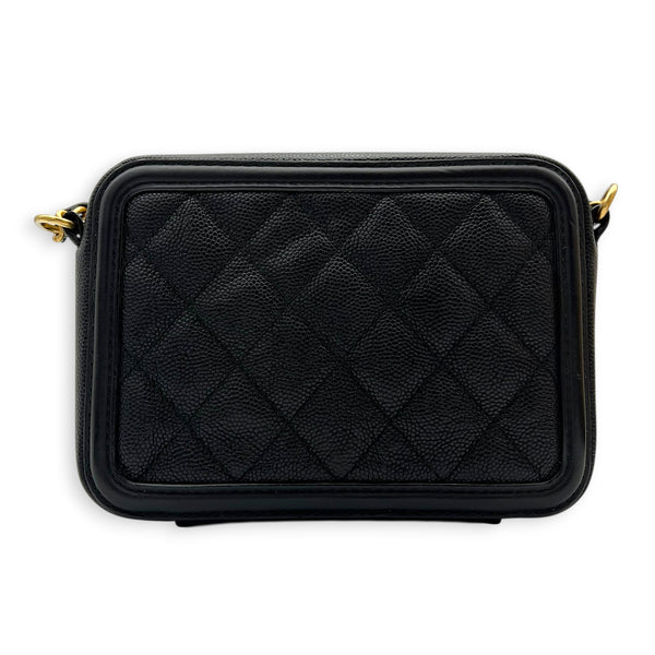 Filigree Shoulder Bag Black in Caviar Leather, Gold hardware