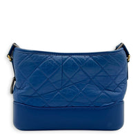 Gabrielle Small Blue Shoulder Bag in Calfskin, Gold hardware
