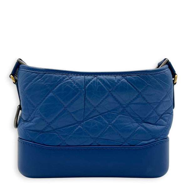 Gabrielle Small Blue Shoulder Bag in Calfskin, Gold hardware