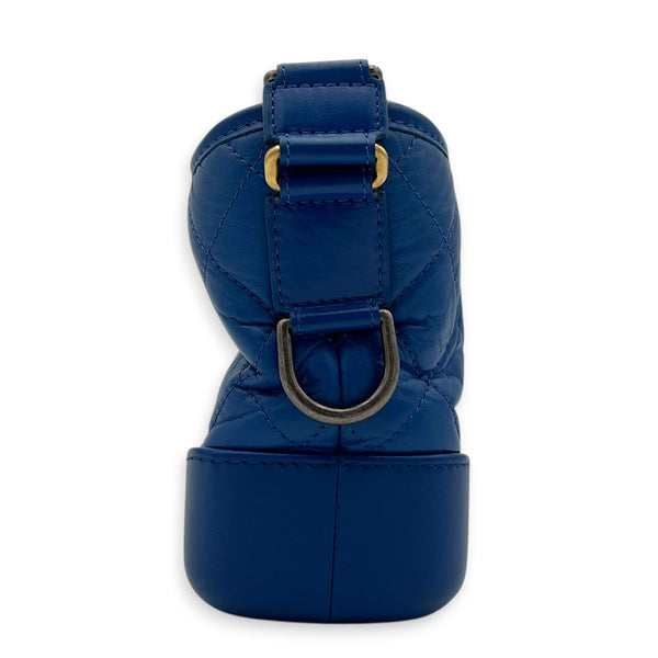 Gabrielle Small Blue Shoulder Bag in Calfskin, Gold hardware