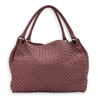 Intrecciato Shoulder Bag Pink in Lambskin, Ruthenium hardware