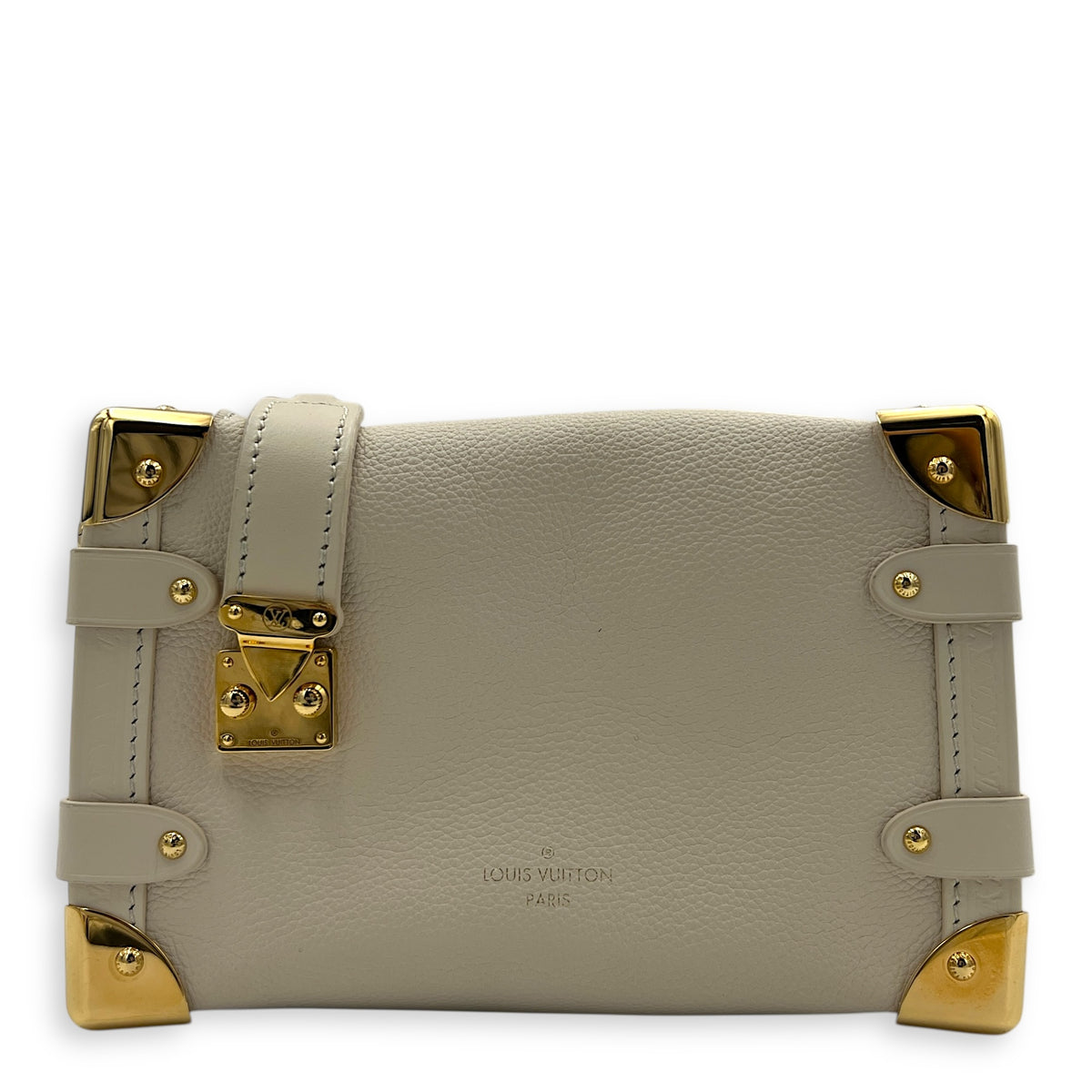 Side Trunk PM White Shoulder Bag in Taurillon Leather, Gold hardware