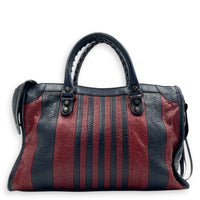 City Top Handle Bag Small Blue in Distressed Leather, Gunmetal hardware